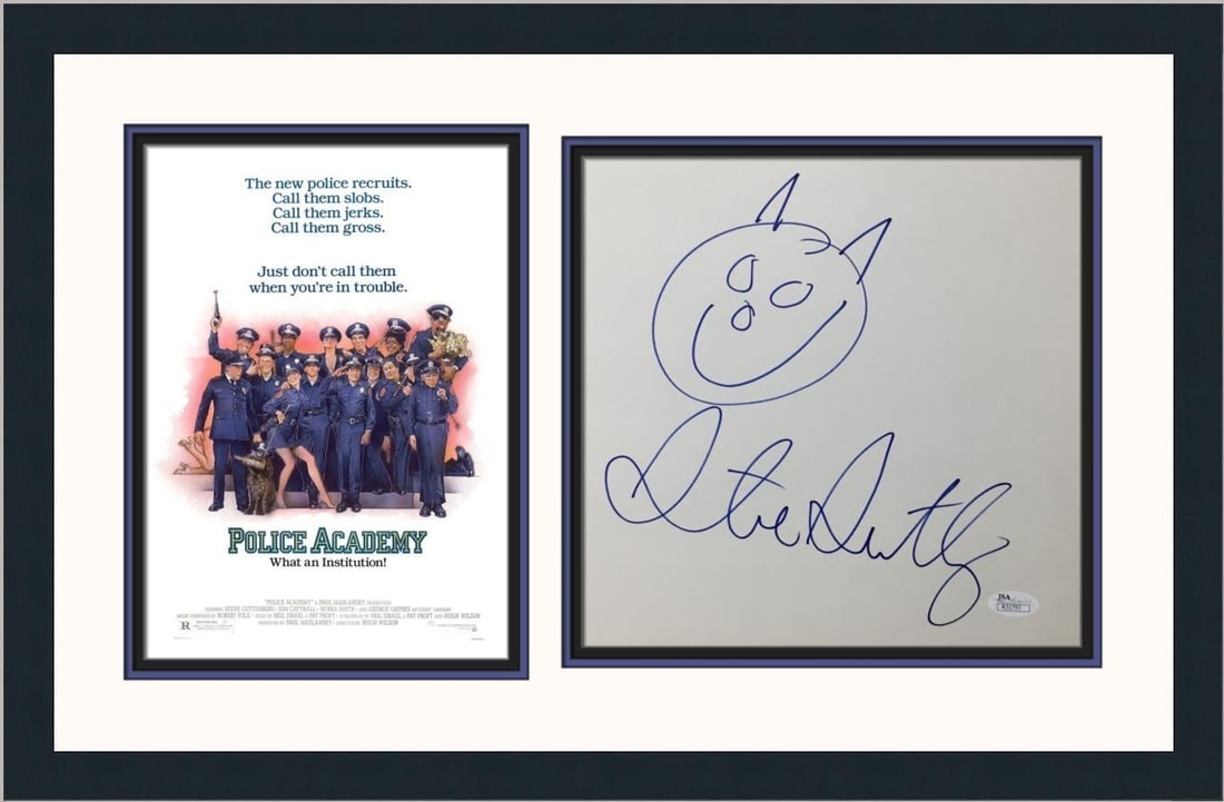 Steve Guttenberg Signed Self-Portrait Art Piece Framed with JSA COA: Steve Guttenberg Signed Self-Portrait Art Piece Framed with JSA COA This custom-framed artwork features an original self-portrait by actor Steve Guttenberg, hand-signed and authenticated by James Spen