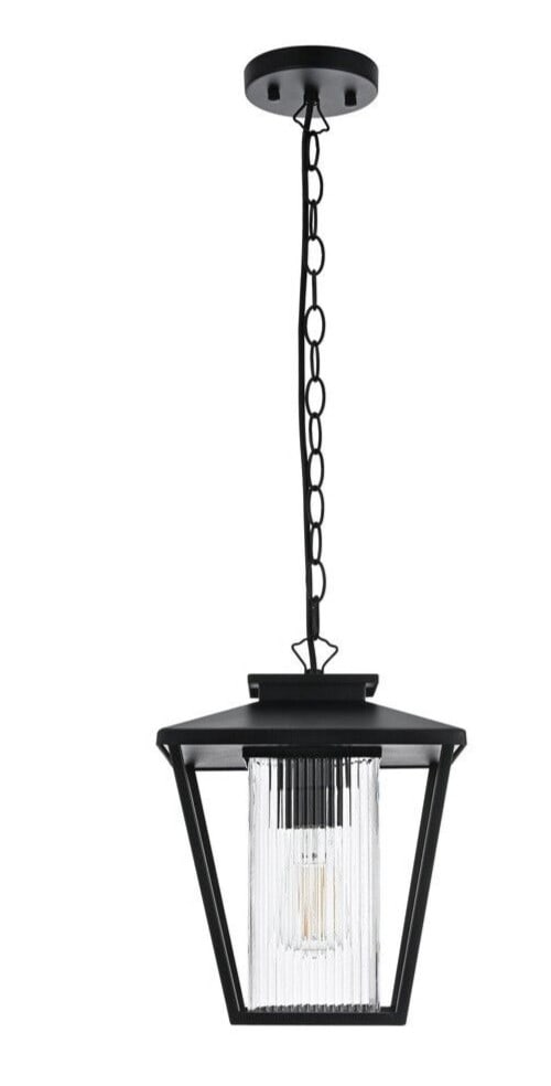 Gaul Outdoor Pendant Ceiling Light with Ribbed Glass Shade Black 13.5 Inch (1 of 9)