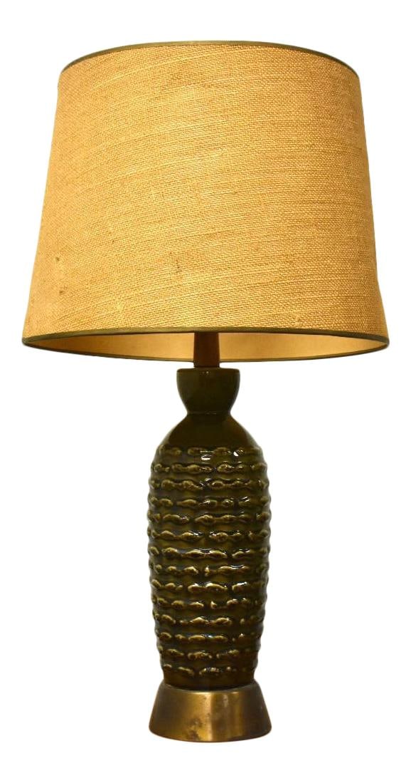 Forest Green Mid Century Modern Ceramic Table Lamp 29.5 in (1 of 8)