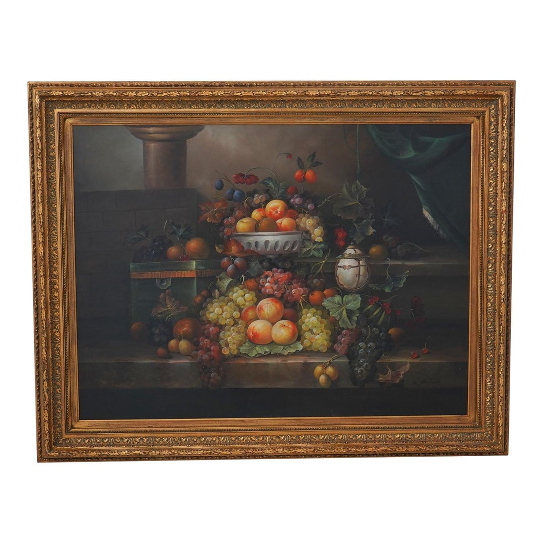 Large signed floral still life oil painting on canvas by W Jenkins (1 of 10)