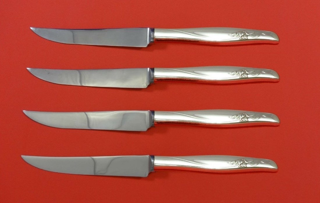Gorham Sea Rose Sterling Silver Steak Knife Set 4pc Custom 8 1/2" (1 of 2)