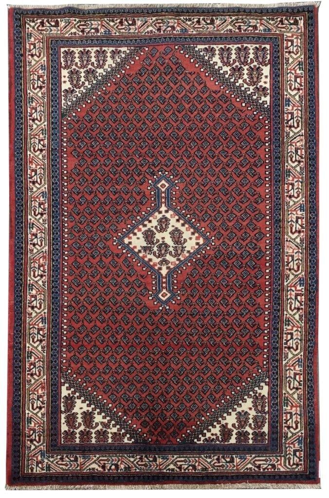 Sangria Red Handwoven Persian Hamadan Rug 4.5 x 6.11: Sangria Red Handwoven Persian Hamadan Rug 4.5 x 6.11 Free continental US Shipping Introducing the Sangria Red Persian Hamadan Rug, a stunning 4' 5" x 6' 11" handcrafted piece that embodies the rich hi