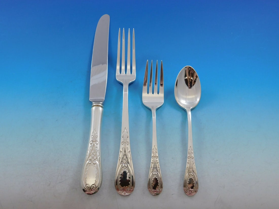Tuttle Windsor Castle Sterling Silver 4-Piece Dinner Setting: Tuttle Windsor Castle Sterling Silver 4-Piece Dinner Setting Elevate your dining experience with this exquisite Windsor Castle by Tuttle sterling silver 4-piece dinner place setting, crafted with eleg