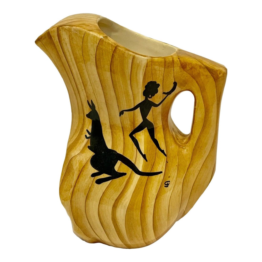Signed Vallauris ceramic pitcher by Grandjean Jourdan Faux Bois 1950s: Signed Vallauris ceramic pitcher by Grandjean Jourdan Faux Bois 1950s Discover a stunning piece of art history with this French 1960s Pottery Pitcher by Grandjean Jourdan, showcasing the unique Faux B