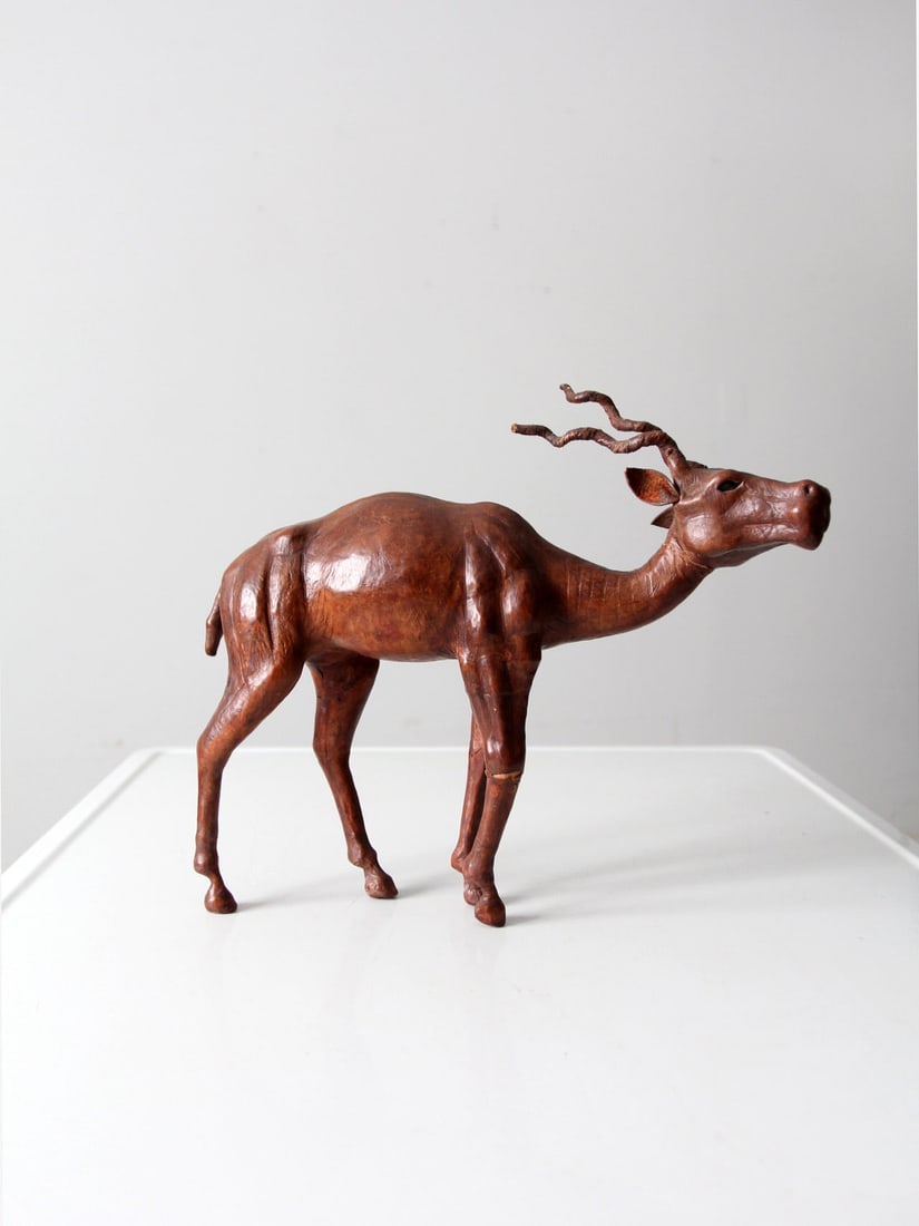 Mid-Century Vintage Leather Antelope Sculpture with Glass Eyes (1 of 13)