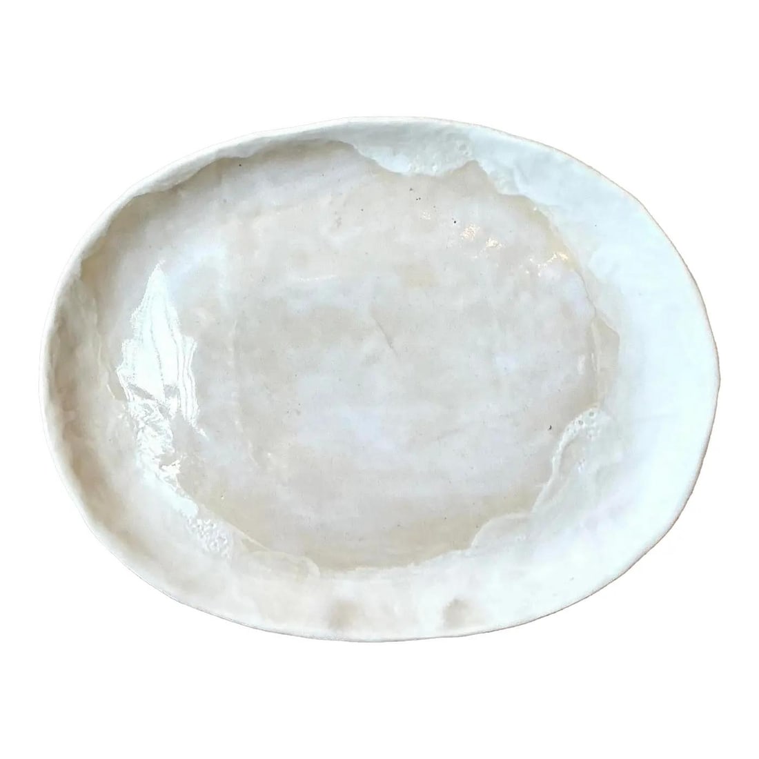 Handmade Studio Pottery Oval Platter Slab Built White Glazed Serving Piece: Handmade Studio Pottery Oval Platter Slab Built White Glazed Serving Piece This vintage studio pottery platter is hand-built using the slab technique, resulting in an organic, freeform oval silhouette