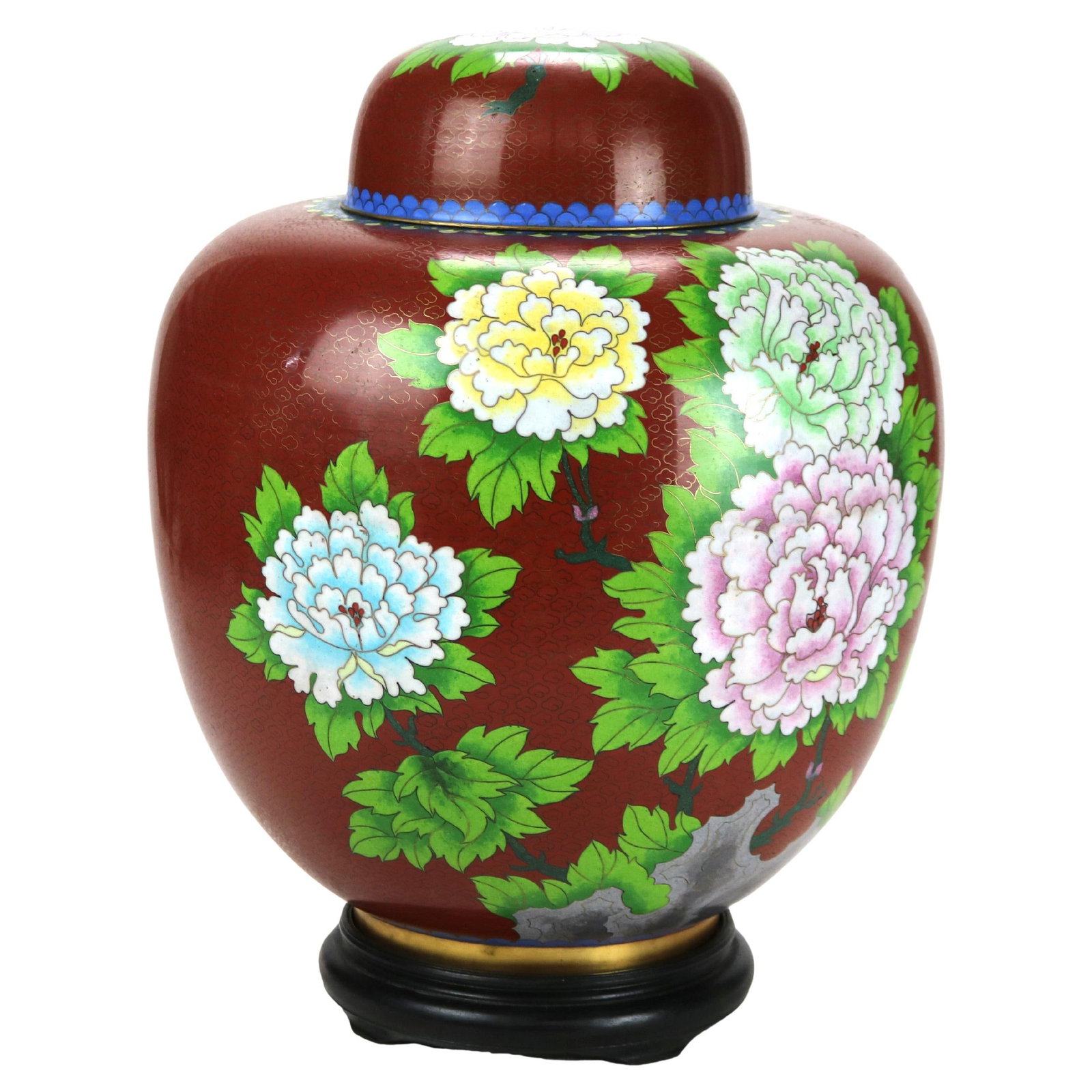 Oversized Antique Chinese Cloisonne Ginger Jar Floral Design c1920: Oversized Antique Chinese Cloisonne Ginger Jar Floral Design c1920 This oversized antique Chinese cloisonne ginger jar, dating back to circa 1920, is a stunning example of traditional Chinese artistry
