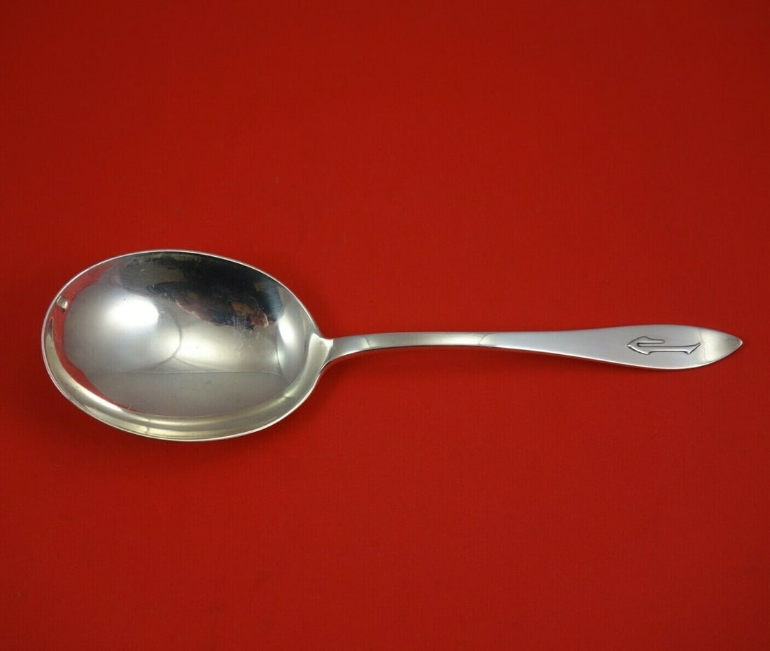 Sterling Silver Vegetable Serving Spoon Shreve Buckingham Narrow Applied J (1 of 3)