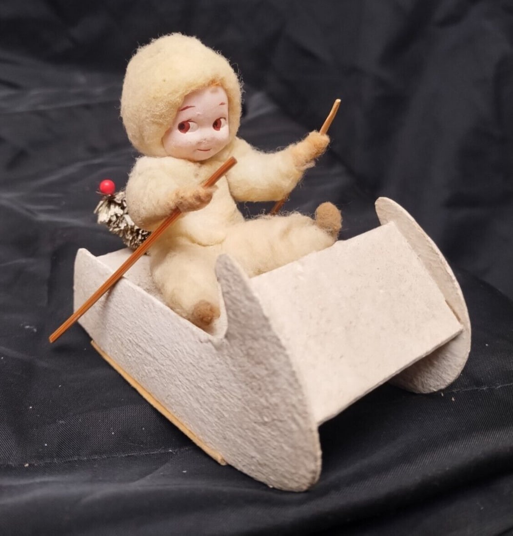 Japanese Putz Christmas Sleigh Ornament with Google Eyed Child (1 of 6)