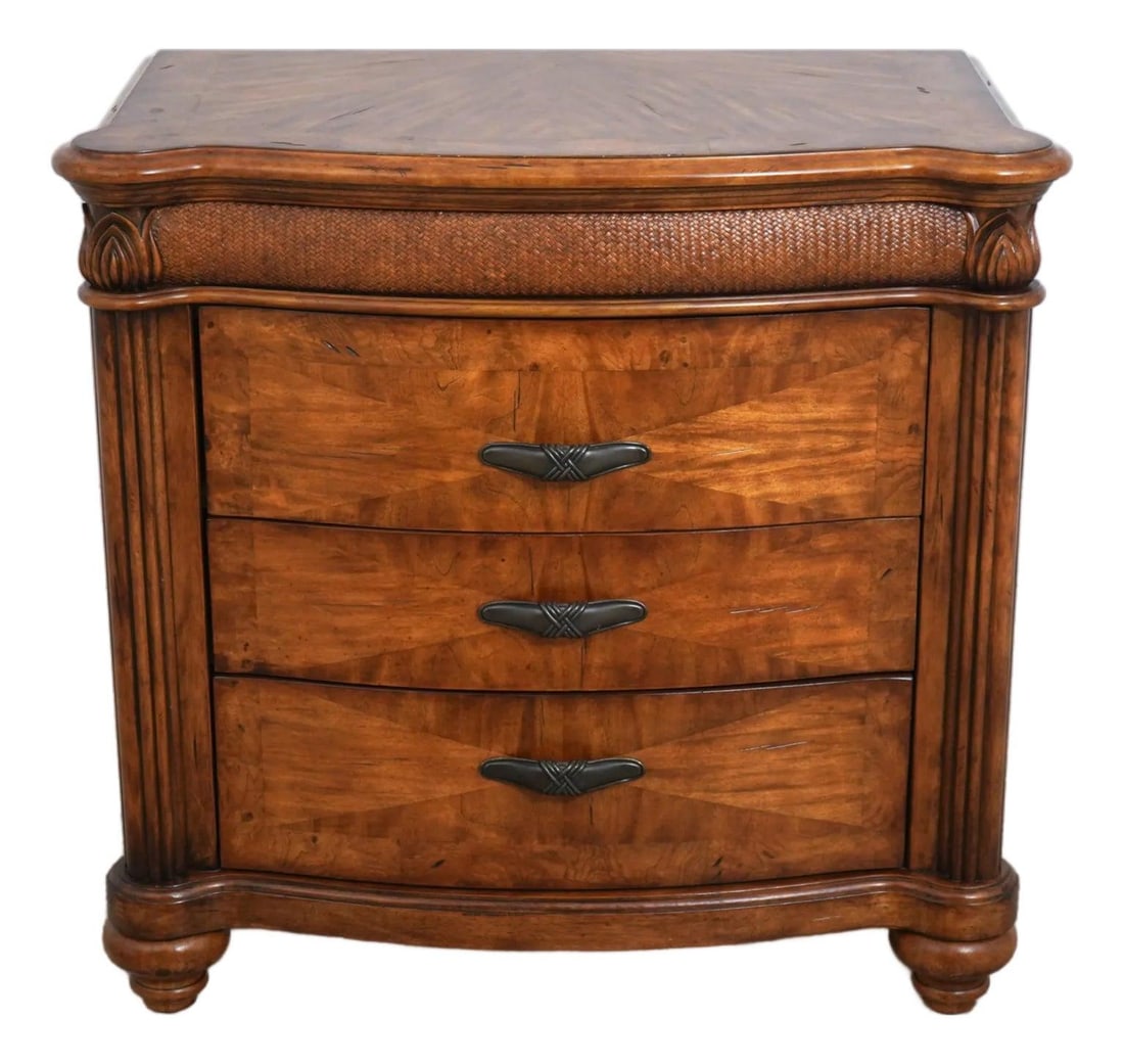 33.5w x 19d x 34h wood bedside table with rattan accents (1 of 10)
