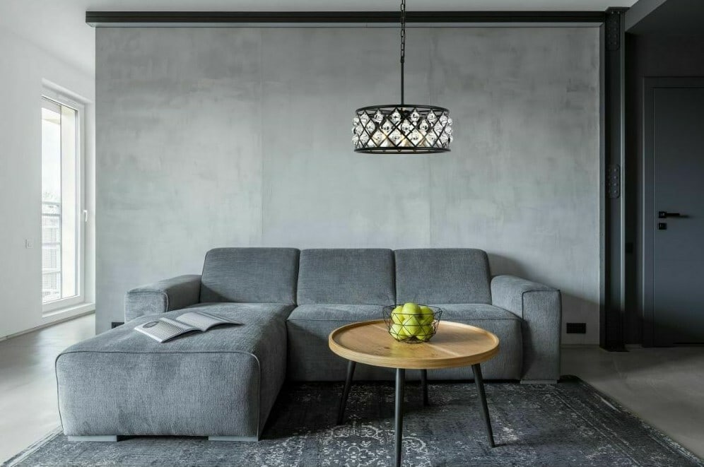 Madison 5 Light Crystal Chandelier Matte Black 20 in: Madison 5 Light Crystal Chandelier Matte Black 20 in Modern 5-light chandelier with a matte black frame and clear royal cut crystal ball accents. This hardwired indoor ceiling fixture is designed for 
