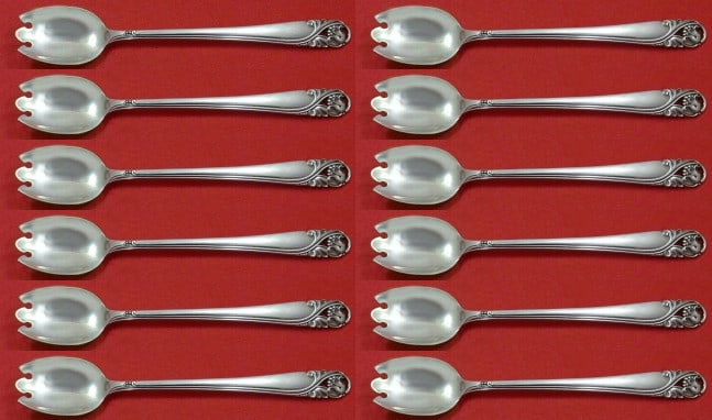 International Sterling Silver Spring Glory Ice Cream Forks Set 12 pcs: International Sterling Silver Spring Glory Ice Cream Forks Set 12 pcs Elevate your dessert presentation with this exquisite 12-piece set of ice cream forks from the renowned Spring Glory pattern by In
