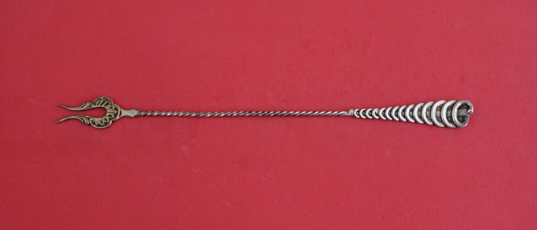 Sterling Silver Pickle Fork Gold Washed Loops Twist Handle 8 5/8 Inch: Sterling Silver Pickle Fork Gold Washed Loops Twist Handle 8 5/8 Inch This Shiebler sterling silver pickle fork is crafted in the Number 2 pattern and features a long, gold washed finish with decorati
