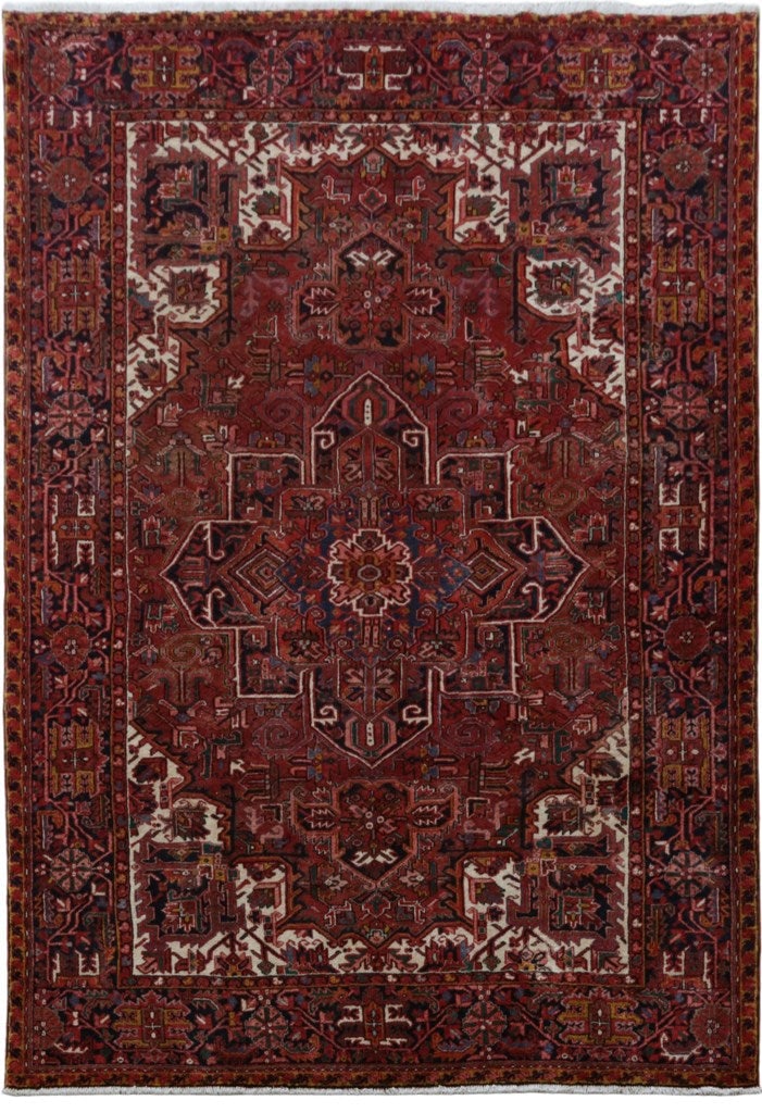 Handmade Persian Heriz Rug 9.10 x 12.11 Red Wool Artisan Craft: Handmade Persian Heriz Rug 9.10 x 12.11 Red Wool Artisan Craft Free continental US Shipping Introducing a stunning 9.10 x 12.11 Handmade Traditional Persian Heriz Rug, a true masterpiece that enhances