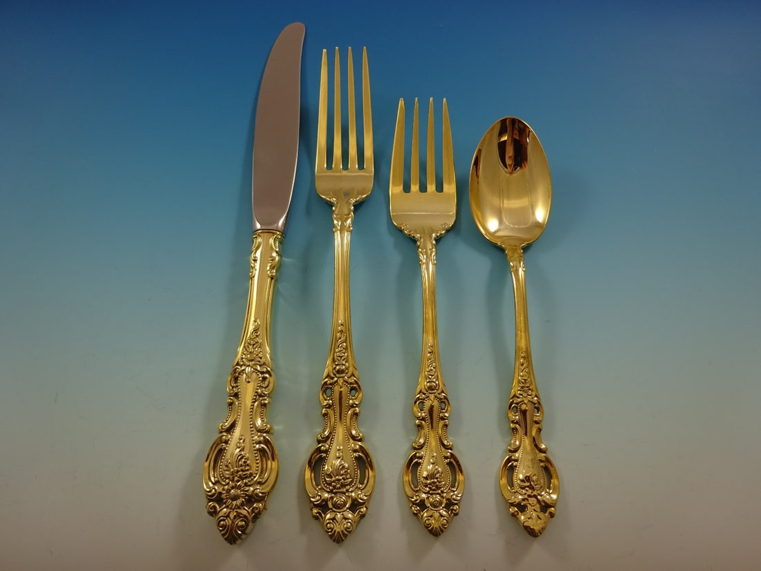 Wallace Grand Victorian Gold Vermeil Sterling Silver Flatware Set 32 Pieces (1 of 5)