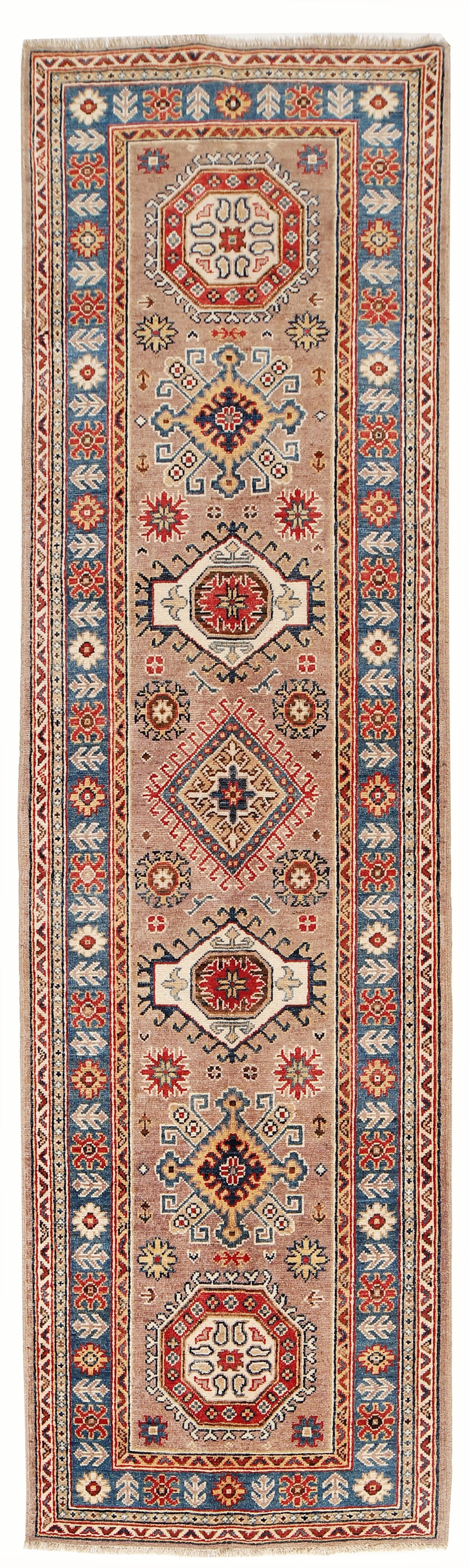 Handmade Peanut Brown Kazak Rug 2.7 x 9.7 Feet Natural Wool Artisan Crafted (1 of 6)