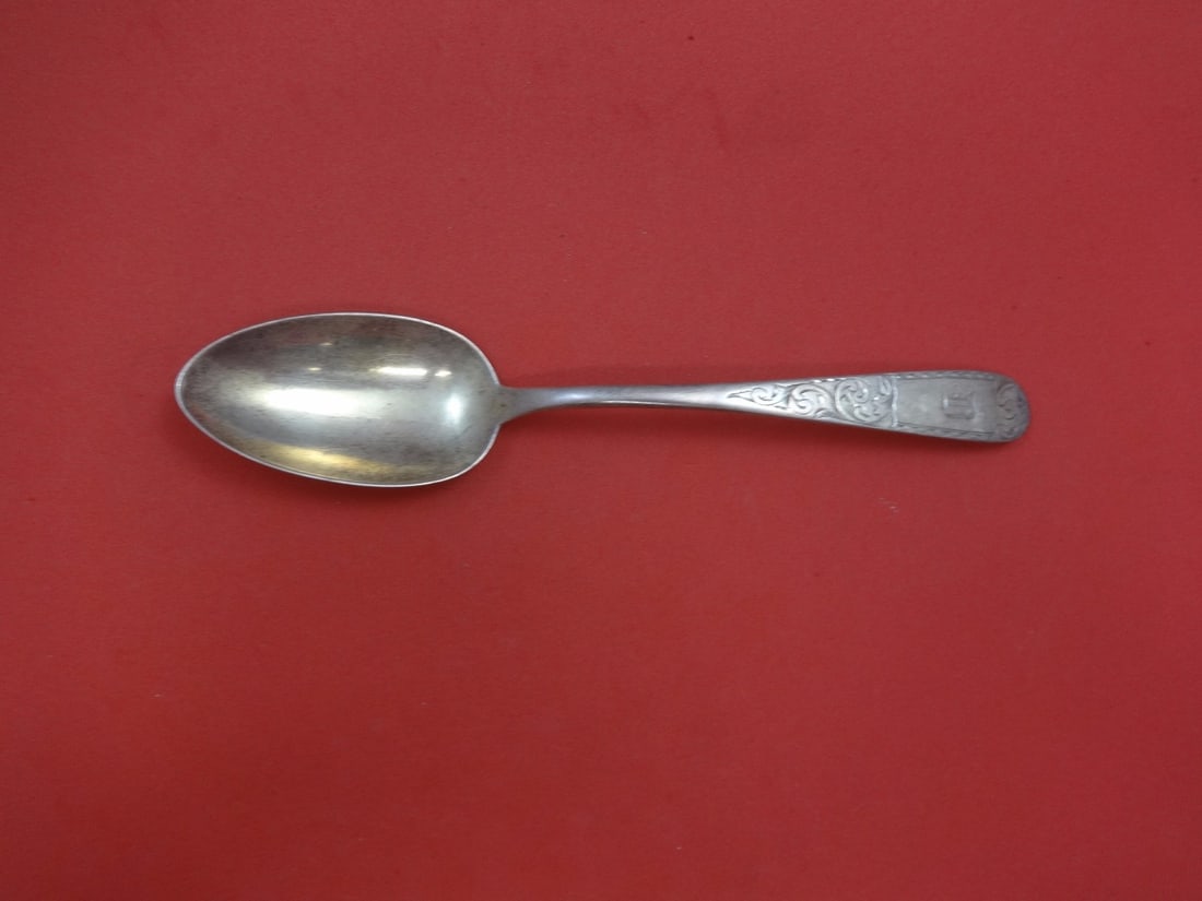 Kirk Mayflower Sterling Silver Serving Spoon 9 1/8 Monogrammed: Kirk Mayflower Sterling Silver Serving Spoon 9 1/8 Monogrammed Sterling silver serving spoon in the Mayflower pattern by Kirk. It is monogrammed, with monograms varying, and is described as being in e