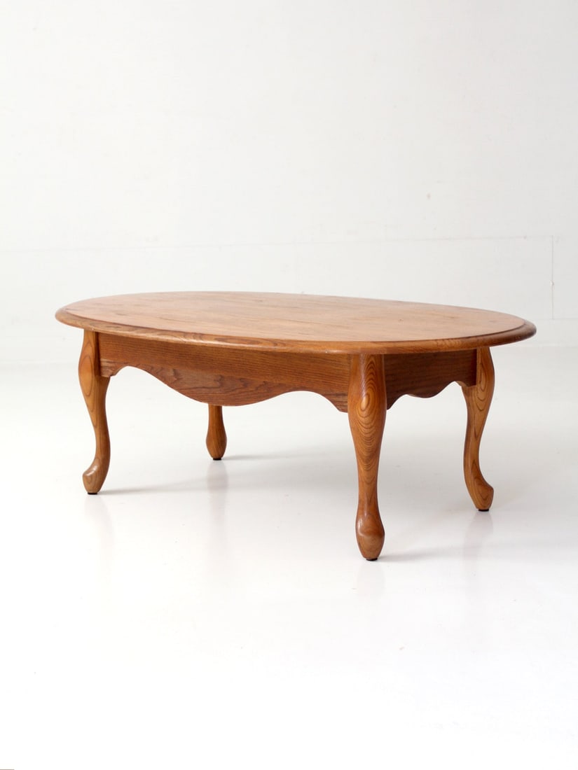 Oak French Provincial Oval Coffee Table with Cabriole Legs (1 of 17)