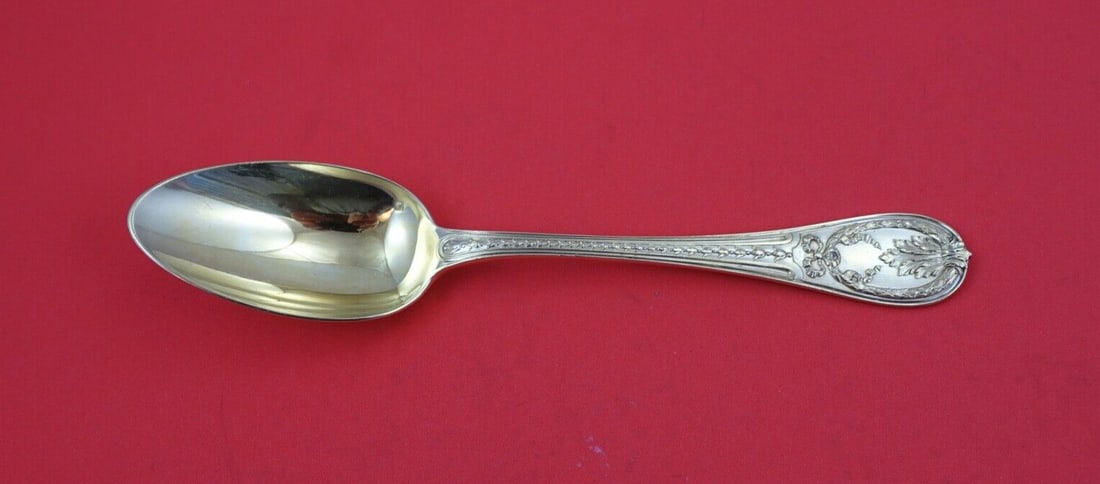 Odiot Louveciennes Louis VI Vermeil Silver Dinner Spoon 7.5": Odiot Louveciennes Louis VI Vermeil Silver Dinner Spoon 7.5" This exquisite dinner spoon, crafted in the elegant Louveciennes aka Louis VI pattern by Odiot, is made of .950 silver with a beautiful ver