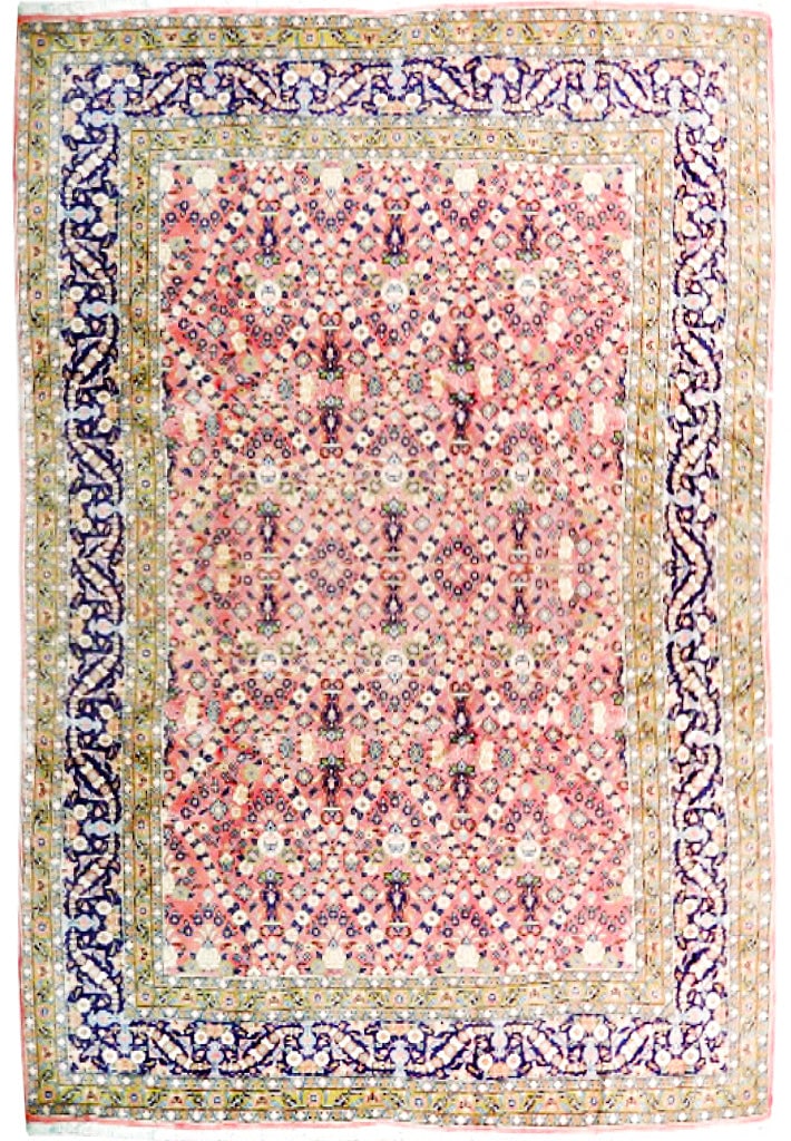 6' 10" x 9' 11" Light Salmon Fine Persian Bijar Rug: 6' 10" x 9' 11" Light Salmon Fine Persian Bijar Rug Free continental US Shipping Fine Persian Bijar rug in a light salmon colorway. This decorative area rug features intricate floral and geometric pat