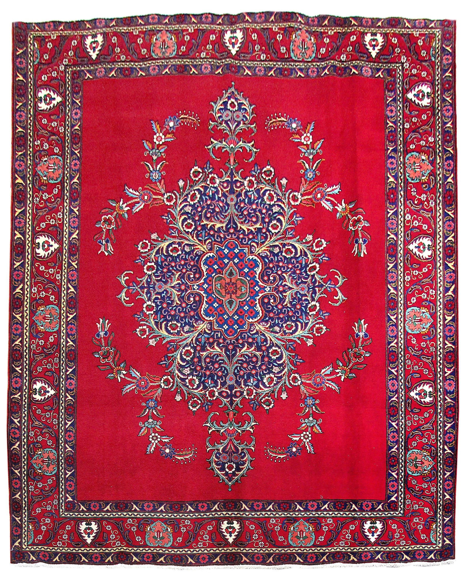 Exquisite 9'10" x 12'8" Red Persian Tabriz Rug Handmade Tabriz Artistry: Exquisite 9'10" x 12'8" Red Persian Tabriz Rug Handmade Tabriz Artistry Free continental US Shipping Transform your living space with this stunning handcrafted Persian Tabriz rug, measuring 9' 10" x 1