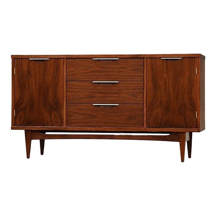 58" Walnut Credenza Kent Coffey Tableau 3 Drawer 2 Door (1 of 9)