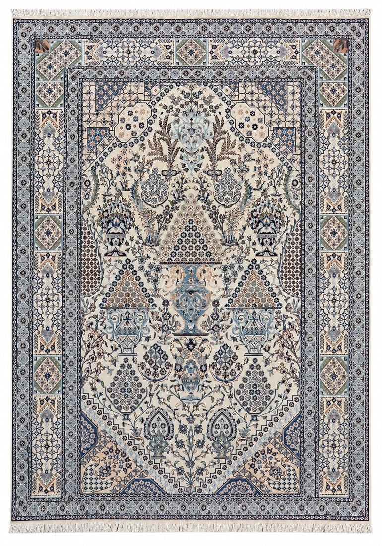 5 x 8 Signed Persian Nain Rug Green Wool Silk Handmade: 5 x 8 Signed Persian Nain Rug Green Wool Silk Handmade Free continental US Shipping Handmade Persian Nain rug in green, crafted from wool and silk. The rug is described as authentic and signed, with a