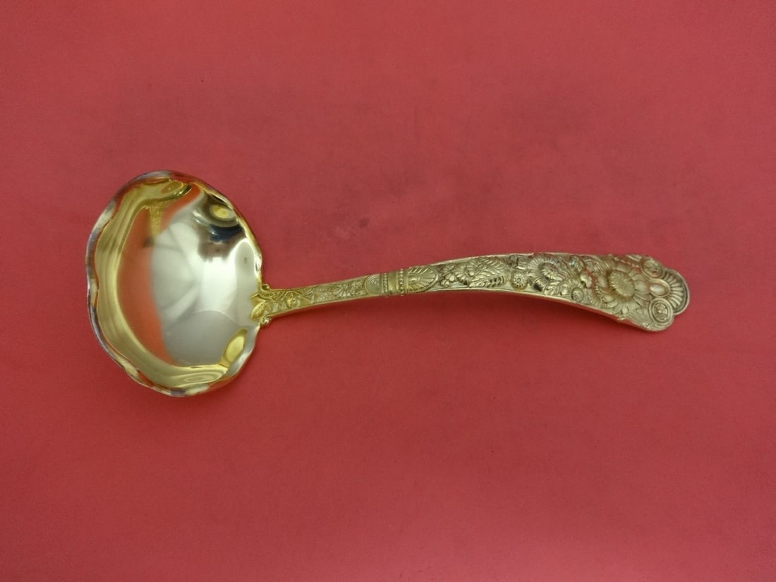 Gorham Cluny Vermeil Sterling Silver Gravy Ladle 6 3/4 Inch: Gorham Cluny Vermeil Sterling Silver Gravy Ladle 6 3/4 Inch This exquisite gravy ladle from Gorham's Cluny Vermeil pattern is a stunning addition to any dining collection. Crafted from high-quality st