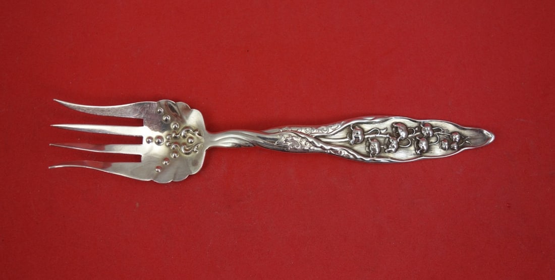 Whiting Lily of the Valley Sterling Silver Salad Fork 6 1/8: Whiting Lily of the Valley Sterling Silver Salad Fork 6 1/8 This is a sterling silver salad fork in the Lily of the Valley pattern by Whiting, crafted in the United States between 1850 and 1899. The f
