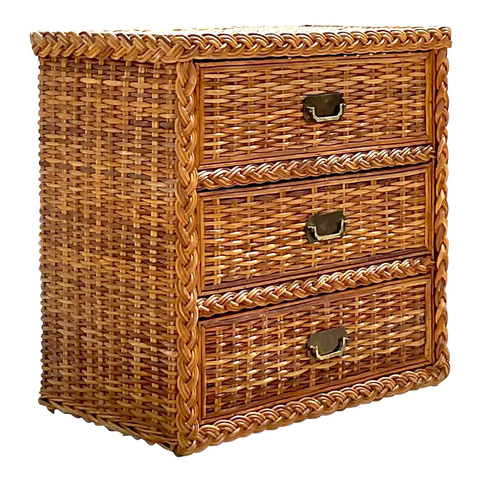 Vintage Coastal Rattan Chest of Drawers with Brass Hardware (1 of 10)