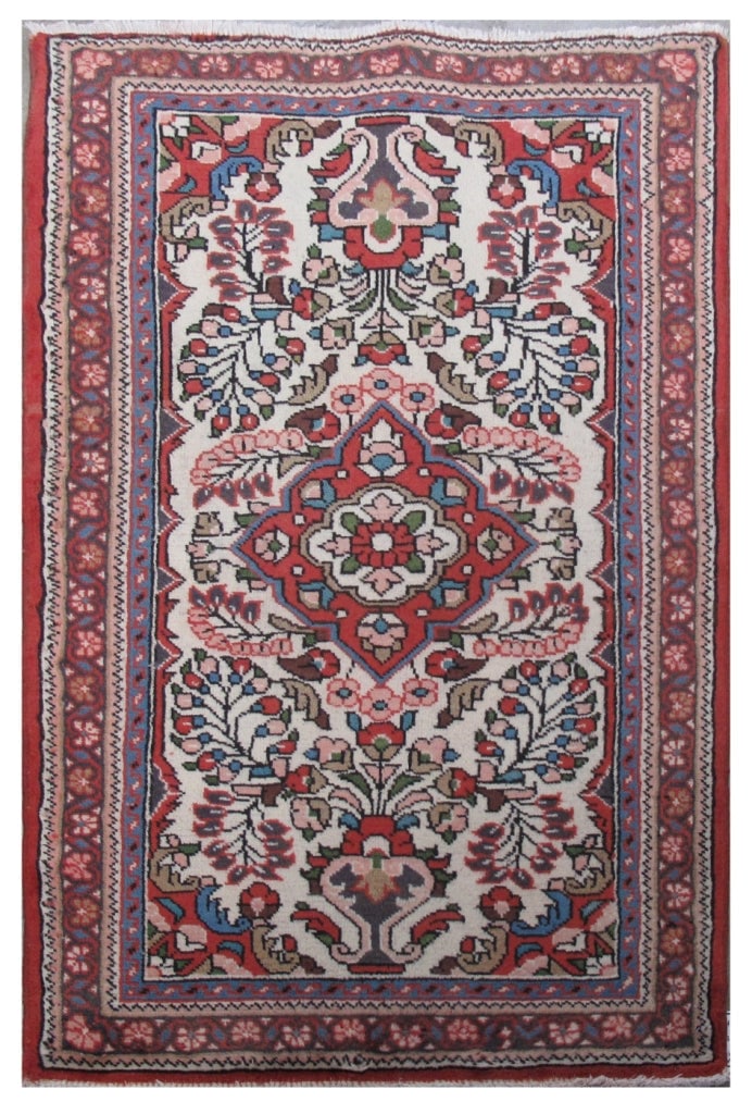 Handcrafted 2.6 x 4.2 Ivory Persian Hamadan Wool Rug: Handcrafted 2.6 x 4.2 Ivory Persian Hamadan Wool Rug Free continental US Shipping Discover the elegance of the Ivory Traditional Persian Hamadan Rug, meticulously handcrafted by skilled Persian artisa