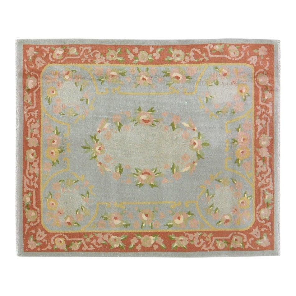 Hand-Knotted Wool Chinese Art Deco Rug Gray 4x4'8 Vintage: Hand-Knotted Wool Chinese Art Deco Rug Gray 4x4'8 Vintage This vintage Chinese Art Deco rug is expertly hand-knotted from wool using traditional techniques. It features a rich texture and a soft, dura