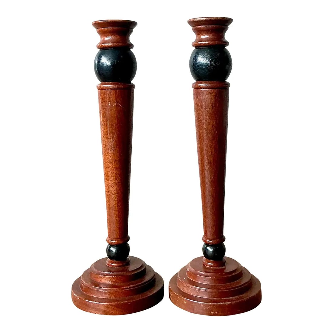 Pair of Vintage Cherry Wood Pillar Candle Holders with Ebonized Accents (1 of 9)