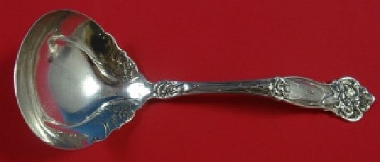 Wallace Carnation Sterling Silver Gravy Ladle 7.5 Inch Monogrammed: Wallace Carnation Sterling Silver Gravy Ladle 7.5 Inch Monogrammed This exquisite gravy ladle is part of the "Carnation" pattern by Wallace, crafted from high-quality sterling silver. Measuring 7 1/2 