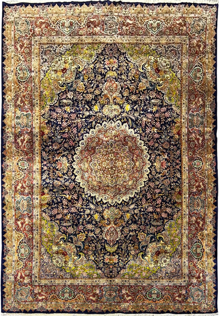 Persian Tabriz 12 x 17 Rug Wool and Silk Hand-Knotted 400 KPSI Iran Blue: Persian Tabriz 12 x 17 Rug Wool and Silk Hand-Knotted 400 KPSI Iran Blue Free continental US Shipping Discover the opulent beauty of this handcrafted Persian Tabriz rug, meticulously woven by skilled 