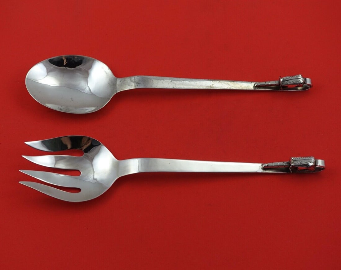 Blossom Sterling Silver Salad Serving Set 10.5 Inch 3-D Flower Design: Blossom Sterling Silver Salad Serving Set 10.5 Inch 3-D Flower Design Enhance your dining experience with this exquisite Blossom salad serving set, crafted from sterling silver. The set features a bea