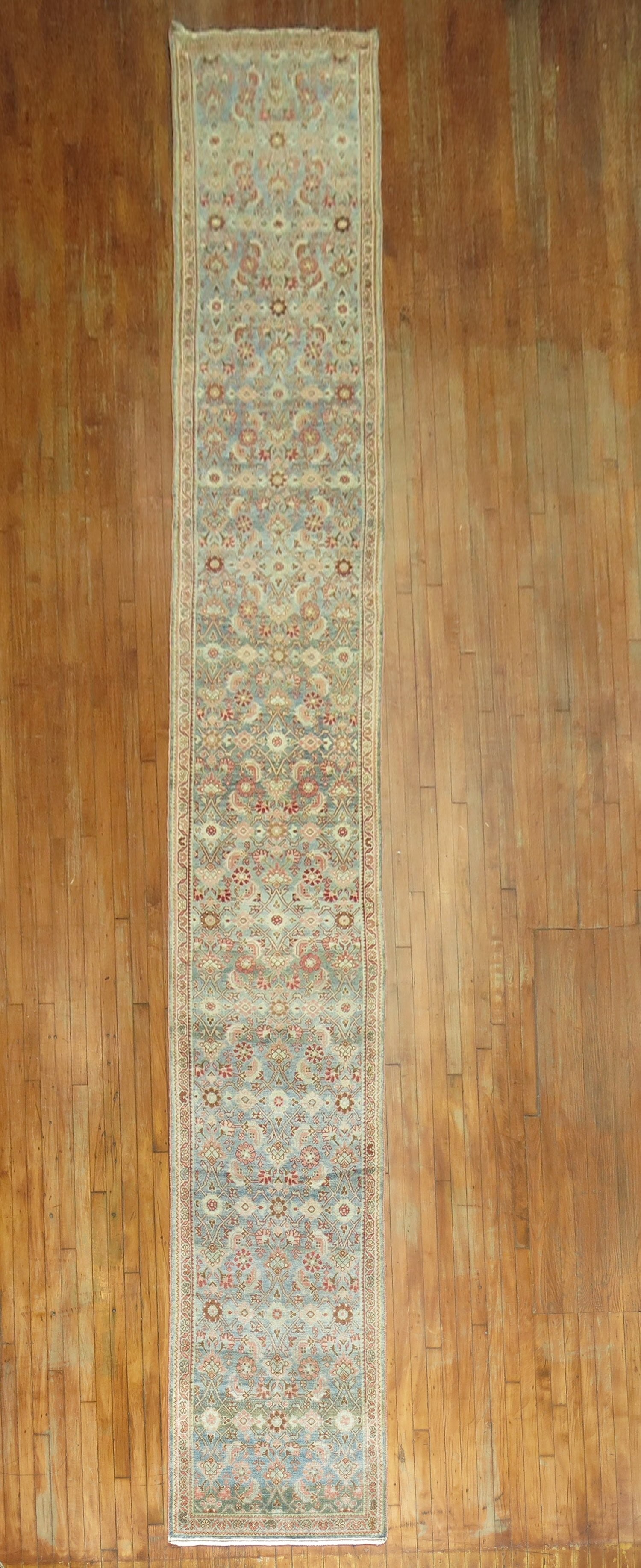 2' 8" x 20' 8" Persian Malayer hallway runner rug: 2' 8" x 20' 8" Persian Malayer hallway runner rug Early 20th century Persian Malayer runner with a long, narrow form and intricate floral patterning. This pre-owned rug is identified as a Malayer runn