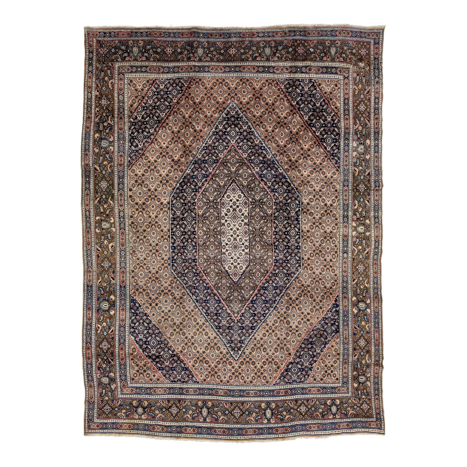 Vintage 1960s Mashad Wool Rug Light Brown 9'10 x 13'8 Multicolored Accents: Vintage 1960s Mashad Wool Rug Light Brown 9'10 x 13'8 Multicolored Accents Enhance your living space with this vintage 1960s Mashad wool rug, featuring a stunning allover pattern with multicolored acc