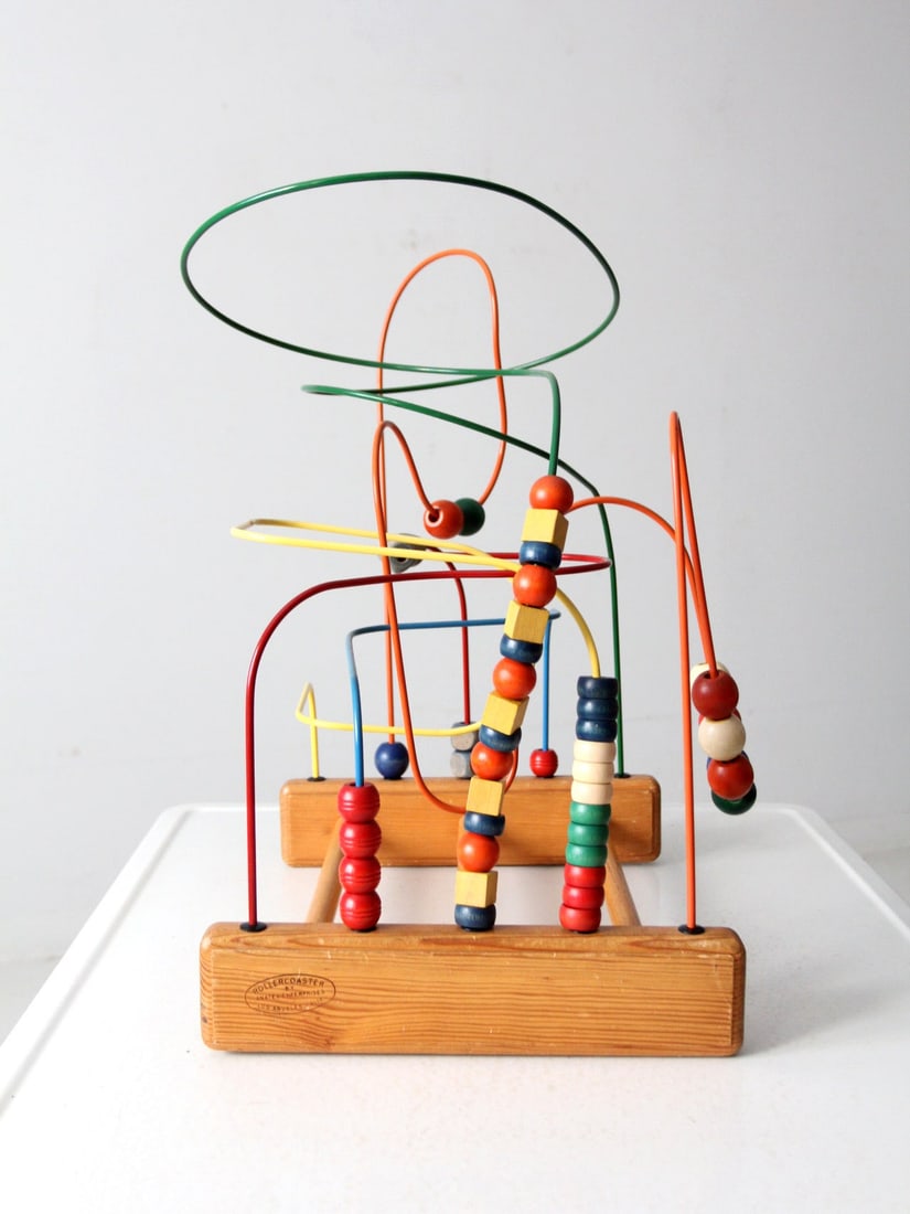 Vintage 1980s Anatex Rollercoaster Bead Maze Colorful Wooden Toy: Vintage 1980s Anatex Rollercoaster Bead Maze Colorful Wooden Toy This vintage 1980s Rollercoaster Bead Maze by Anatex Industries features a vibrant and playful design that embodies retro charm. Its co