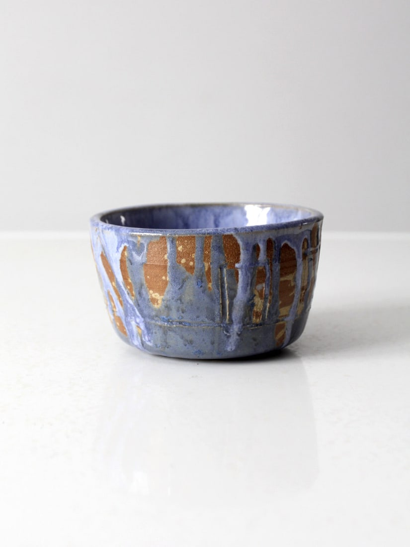 Handmade Vintage Studio Pottery Bowl with Periwinkle Blue Drip Glaze (1 of 9)