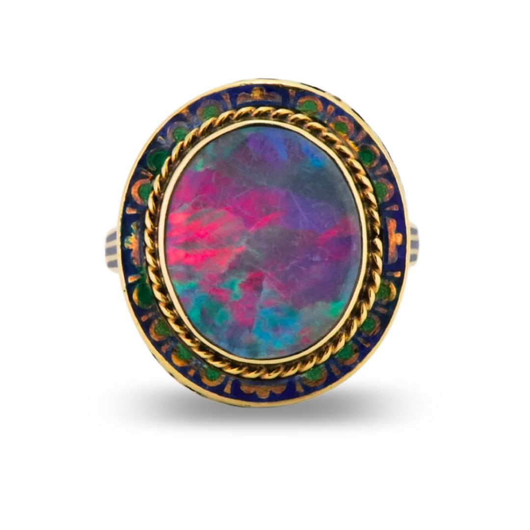 Vintage 14K Yellow Gold Ring with Australian Black Opal (1 of 6)
