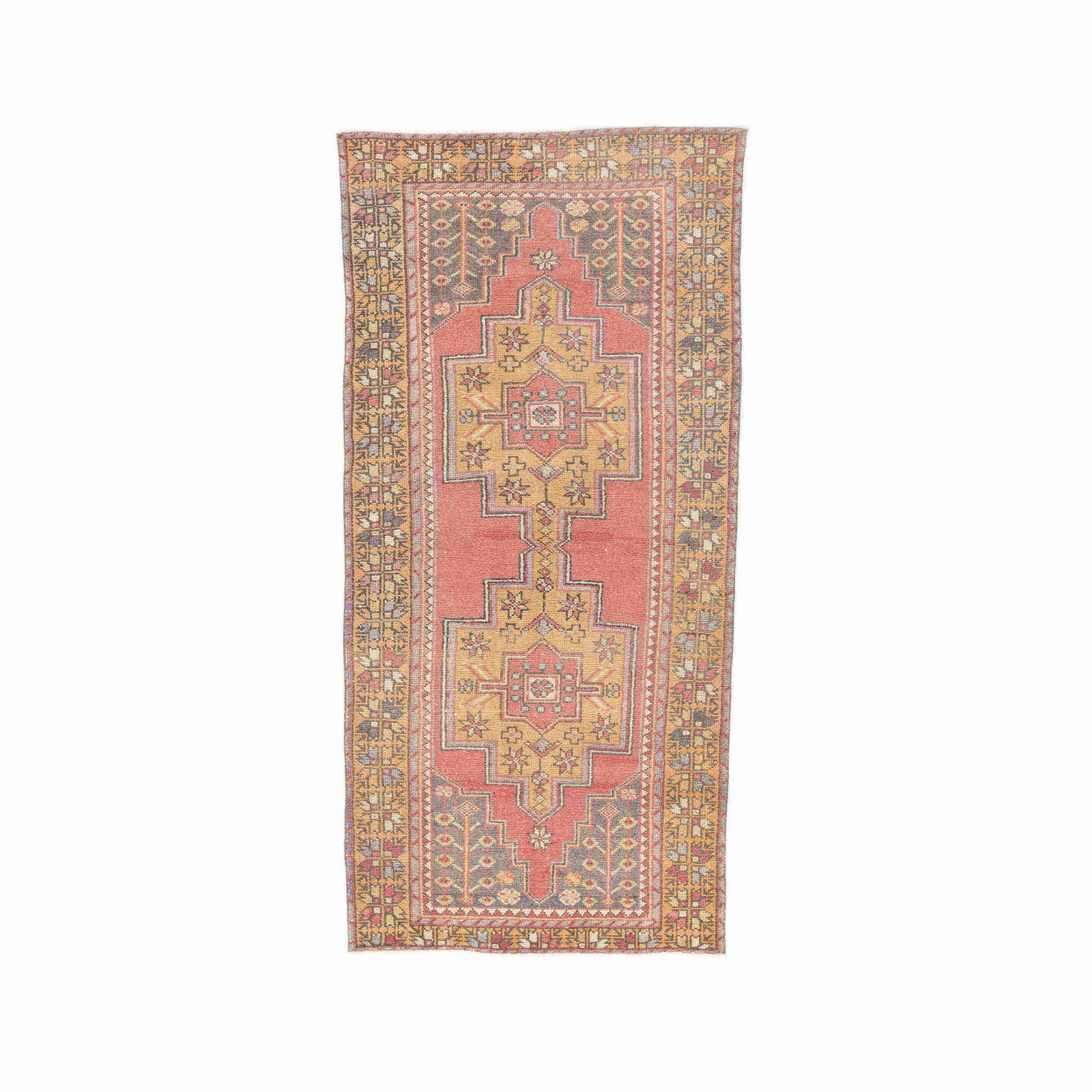 Authentic Vintage Handmade Wool on Cotton Carpet 47.2 x 98.4 Inches: Authentic Vintage Handmade Wool on Cotton Carpet 47.2 x 98.4 Inches This authentic handmade vintage carpet features a luxurious wool on cotton composition, showcasing meticulous craftsmanship. The wea