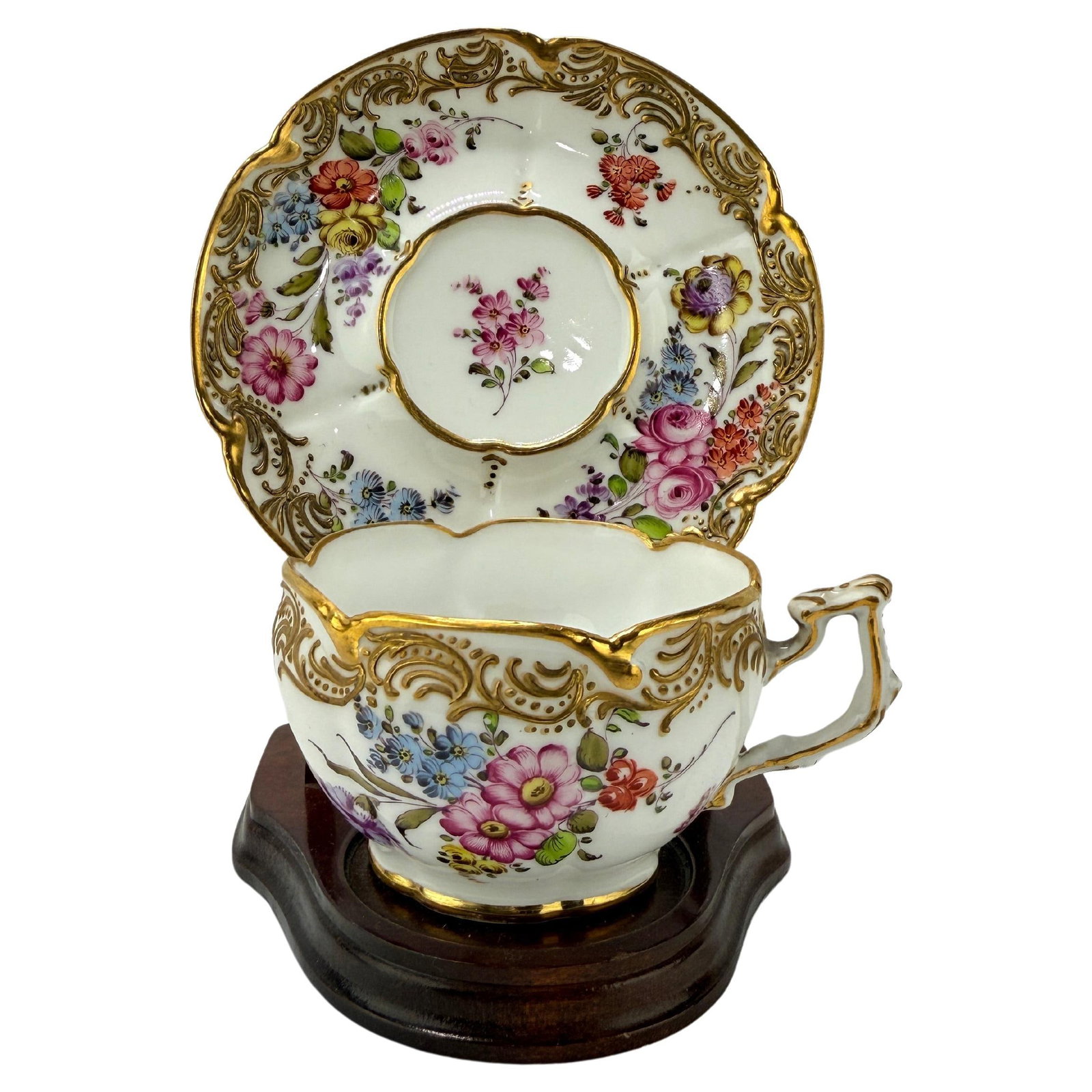 19th Century Boudois & Bloch Floral Porcelain Cup & Saucer Set (1 of 7)