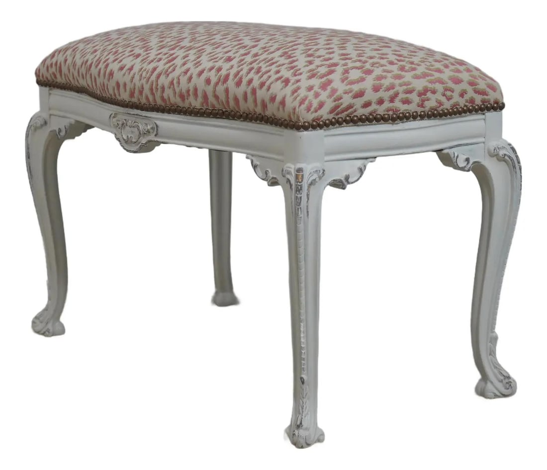 Louis XV French Upholstered Stool with Carved Paw Feet (1 of 10)