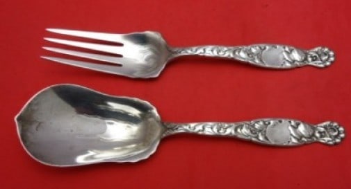 Whiting Heraldic Sterling Silver 2pc Salad Serving Set 9" Unique Design: Whiting Heraldic Sterling Silver 2pc Salad Serving Set 9" Unique Design This exquisite 2-piece salad serving set is crafted in sterling silver and features the elegant Heraldic pattern by Whiting Manu