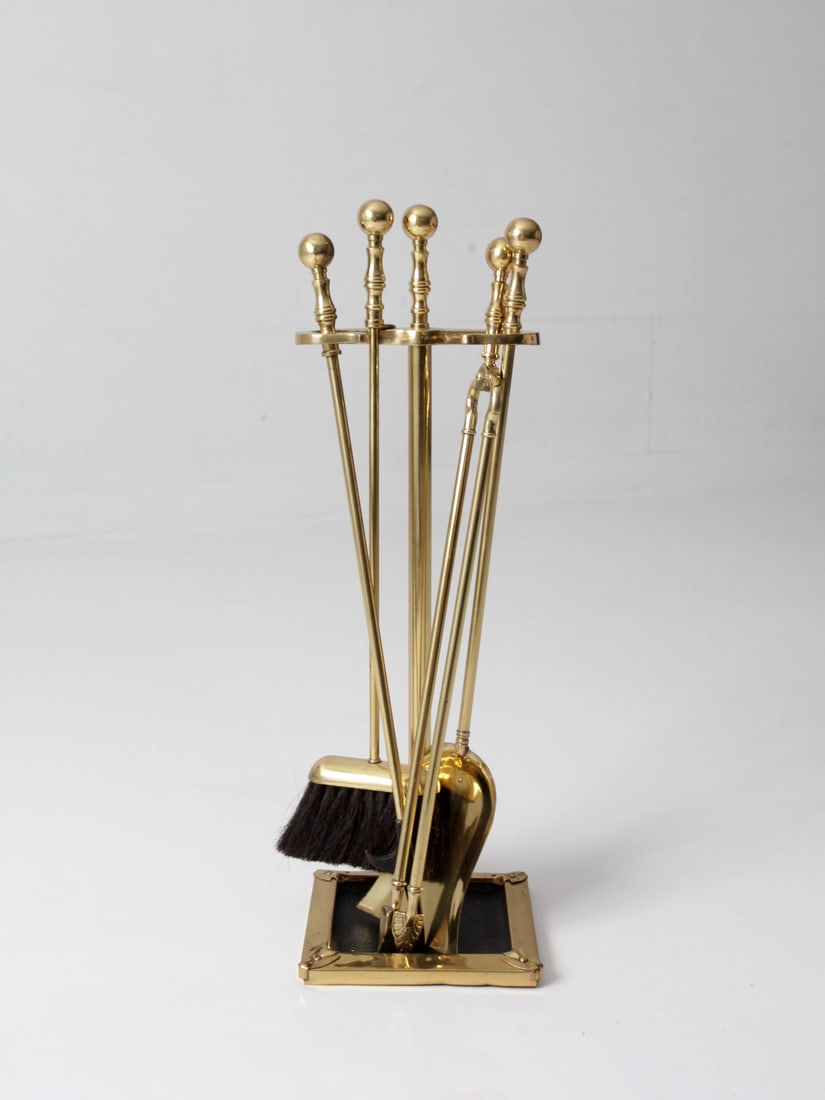 Colonial Revival Polished Brass Fireplace Tools with Turned Handles (1 of 13)