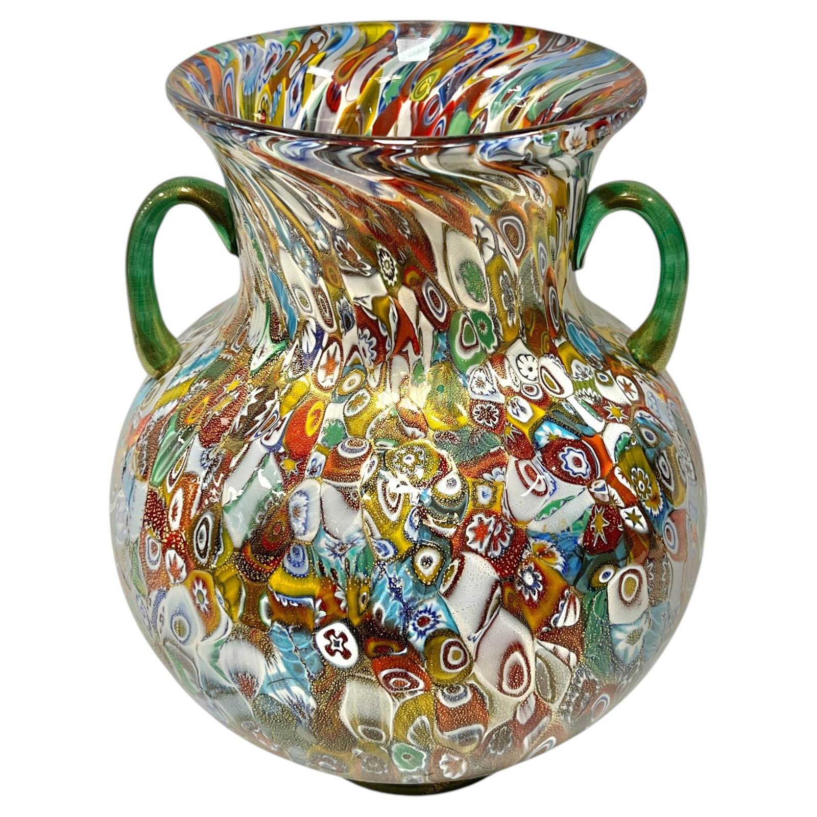 La Murrina Murano millefiori art glass vase green gold infused (1 of 10)