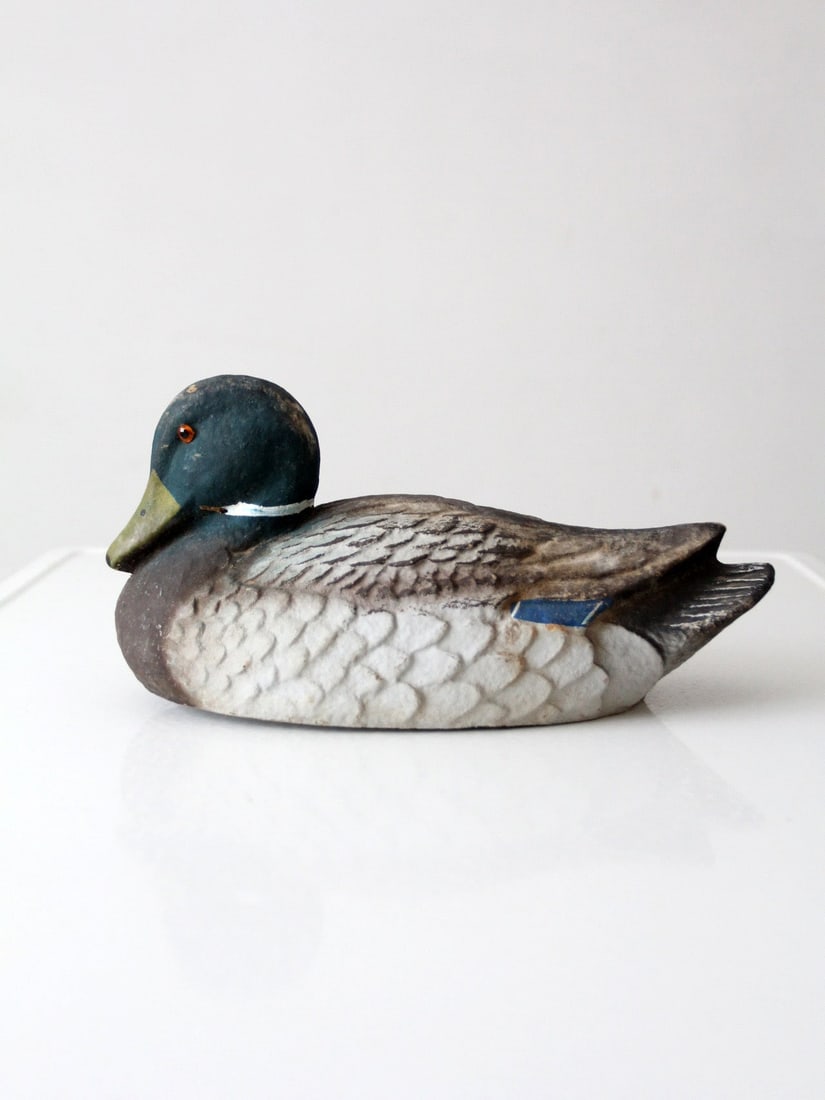 Carry Lite Mallard Duck Decoy with Vintage Painted Finish: Carry Lite Mallard Duck Decoy with Vintage Painted Finish This vintage Carry Lite mallard duck decoy features a sculptural, low-set form with a naturally worn painted surface that reflects authentic f