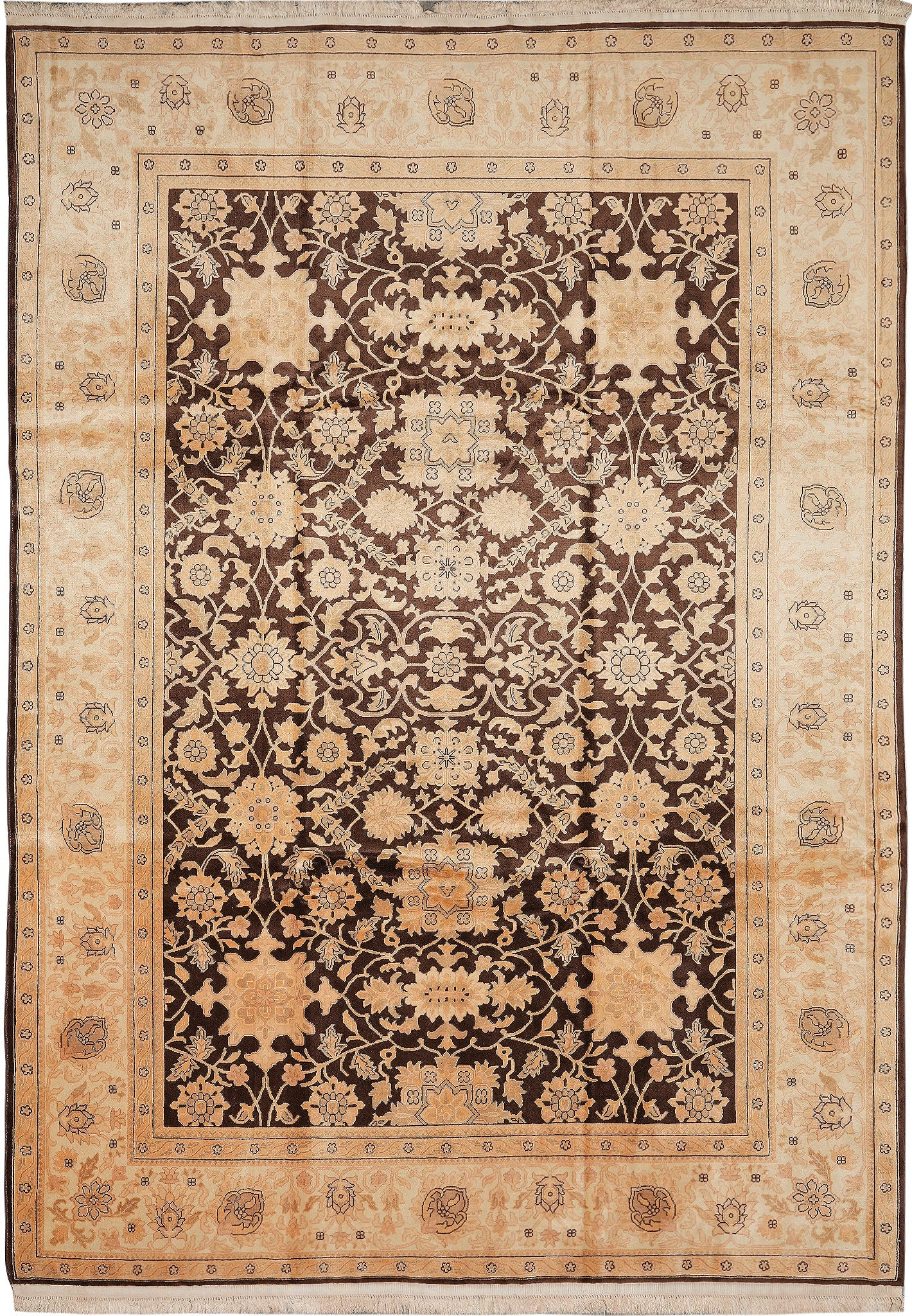 9 x 11.9 Hand-Knotted Wool Zigler Chobi Peshawar Rug Brown: 9 x 11.9 Hand-Knotted Wool Zigler Chobi Peshawar Rug Brown Free continental US Shipping This rectangular area rug measures 9 x 11.9 and features a Zigler Chobi design in a rich brown color palette. It