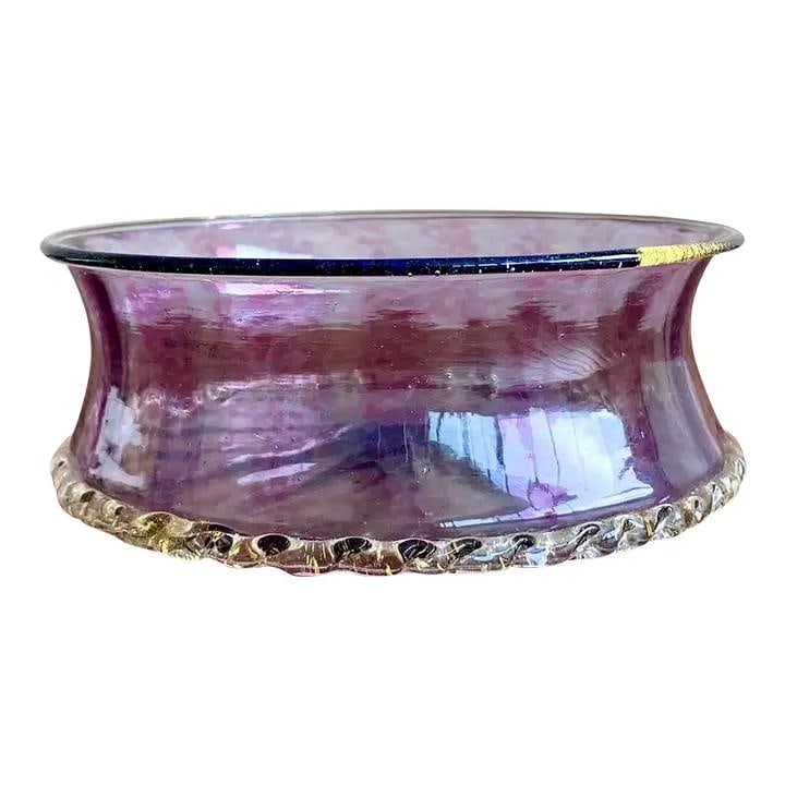Vintage Boho Amethyst Handblown Glass Bowl with Scalloped Edge (1 of 4)